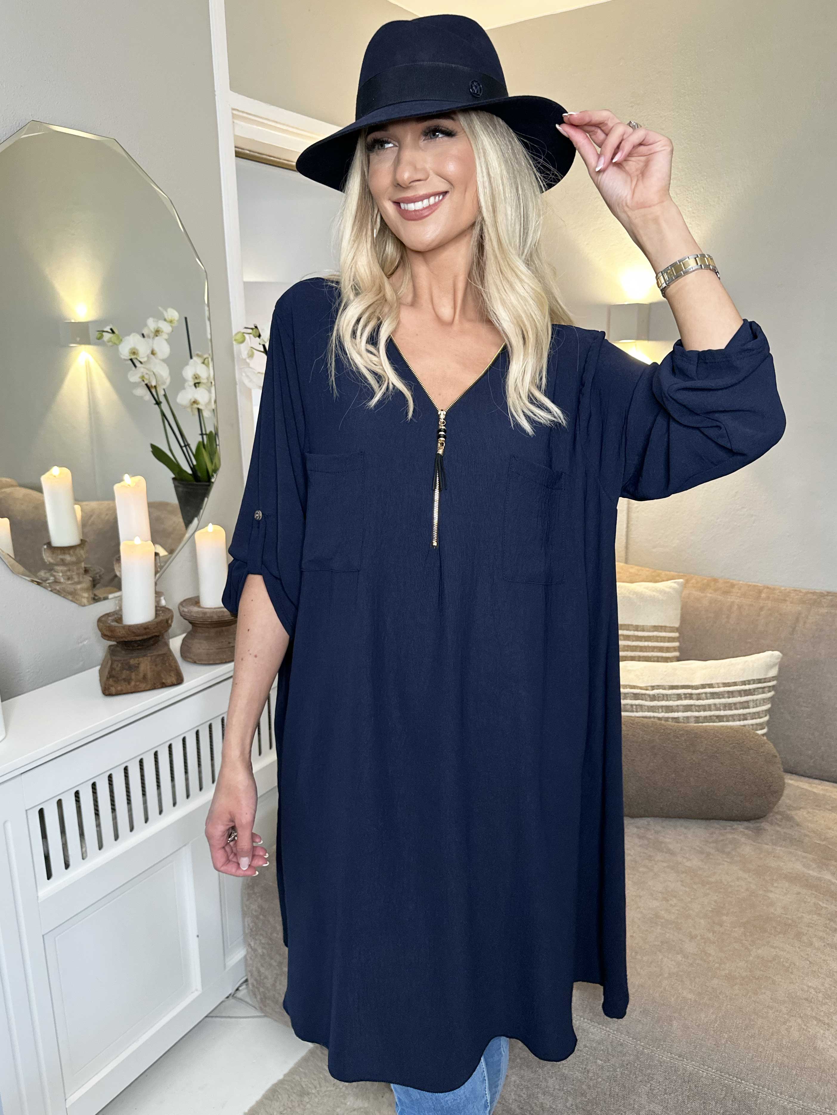 Claudia Dress - Tunikaklänning med dragkedja och fickor - Black